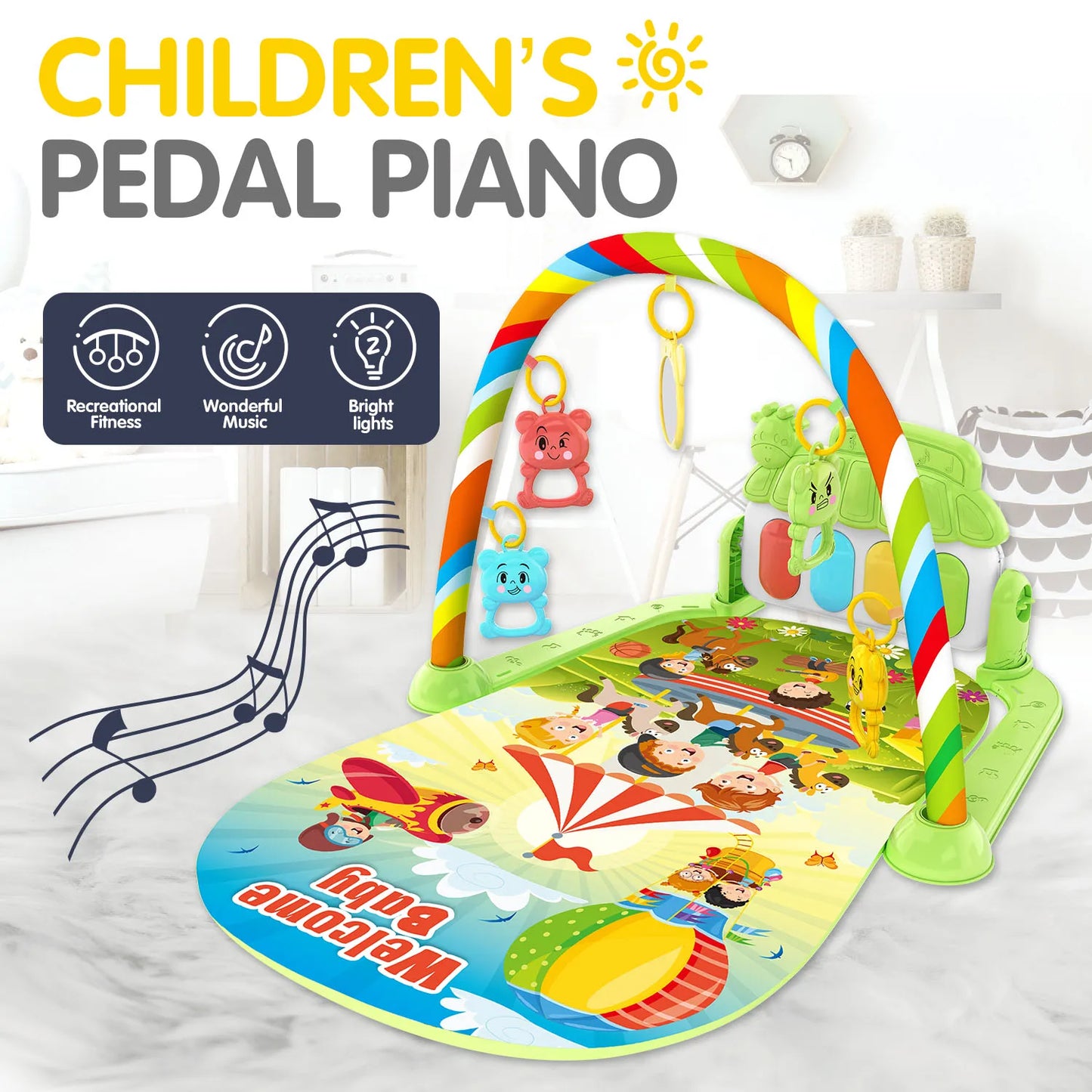 Children's pedal piano education early education music fitness baby music fitness equipment toy light crawling mat