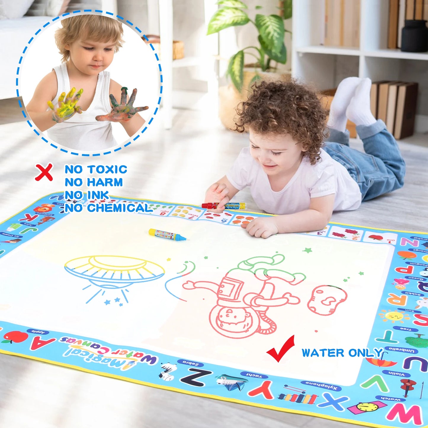 Coolplay Water Doodle Mat Coloring Drawing Mat with Reusable Magic Pens Montessori Painting Board Educational Toys Kids Gifts