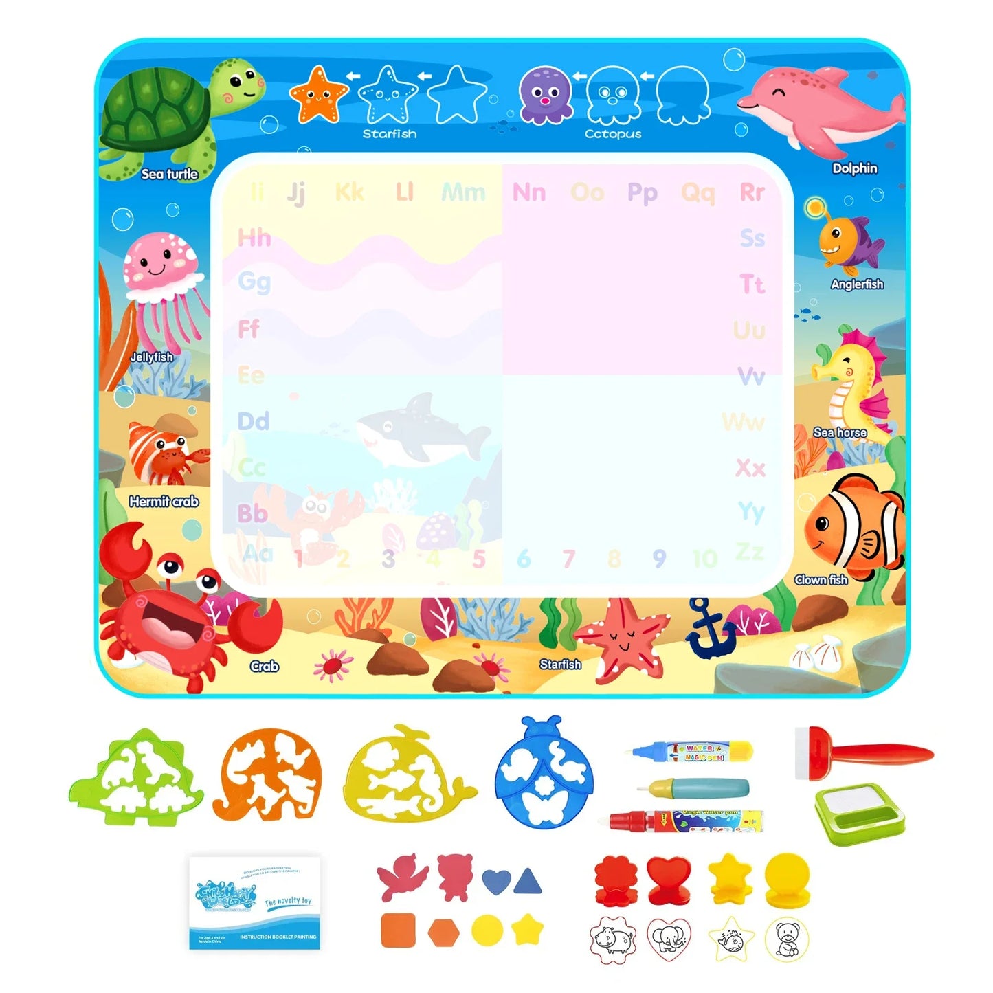 Coolplay Water Doodle Mat Coloring Drawing Mat with Reusable Magic Pens Montessori Painting Board Educational Toys Kids Gifts