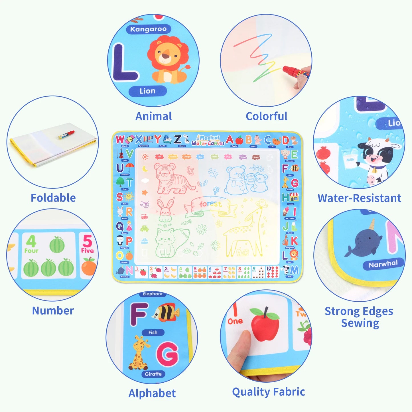 Coolplay Water Doodle Mat Coloring Drawing Mat with Reusable Magic Pens Montessori Painting Board Educational Toys Kids Gifts