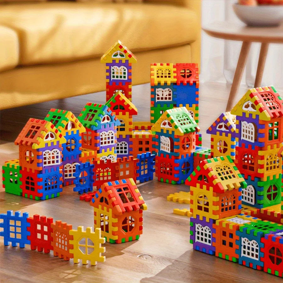 244-piece building block set, educational toys, creative cube building blocks with windows and walls, large size, random colors