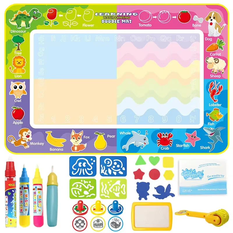 Coolplay Water Doodle Mat Coloring Drawing Mat with Reusable Magic Pens Montessori Painting Board Educational Toys Kids Gifts