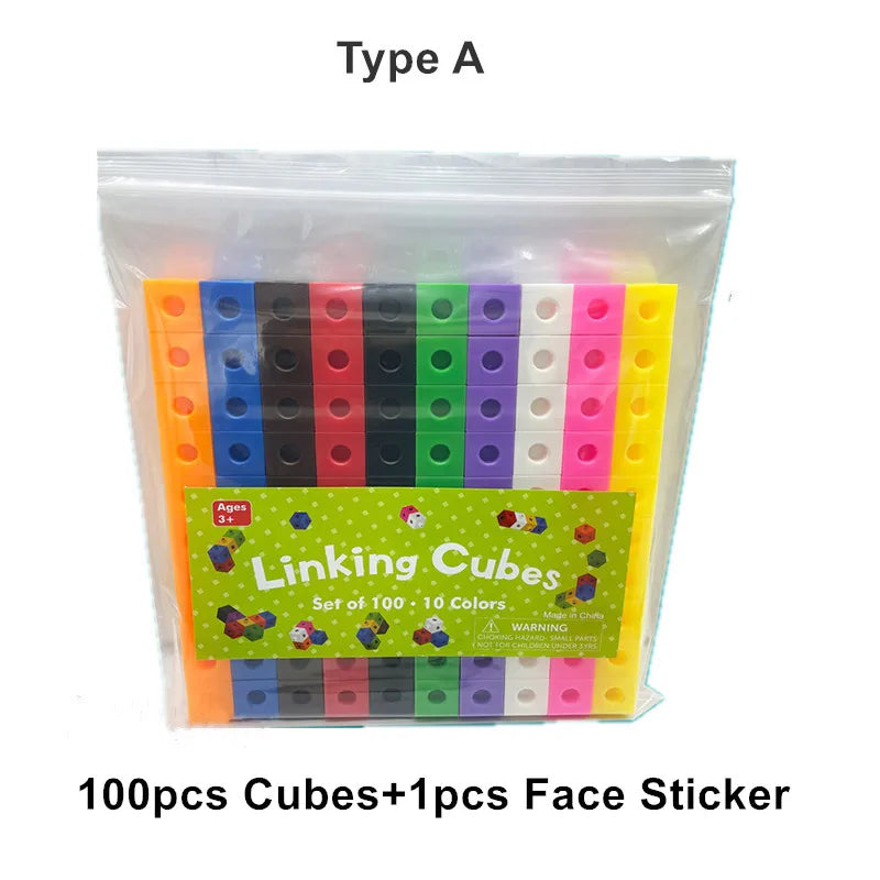 Linking Math Cubes Set of 100 Counting Blocks Toys Snap Blocks for Early Math and Construction Educational Toy for Preschool 3+