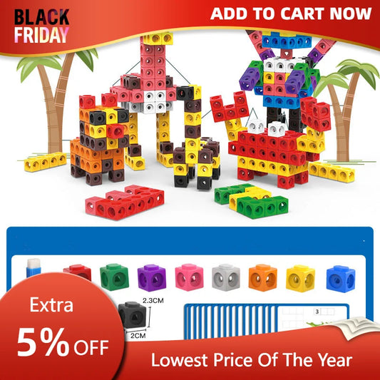 Linking Math Cubes Set of 100 Counting Blocks Toys Snap Blocks for Early Math and Construction Educational Toy for Preschool 3+