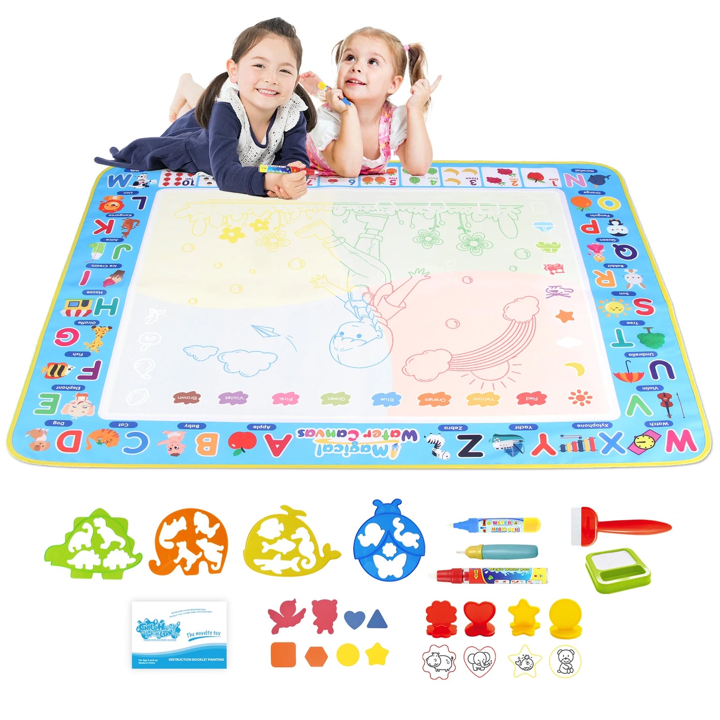 Coolplay Water Doodle Mat Coloring Drawing Mat with Reusable Magic Pens Montessori Painting Board Educational Toys Kids Gifts
