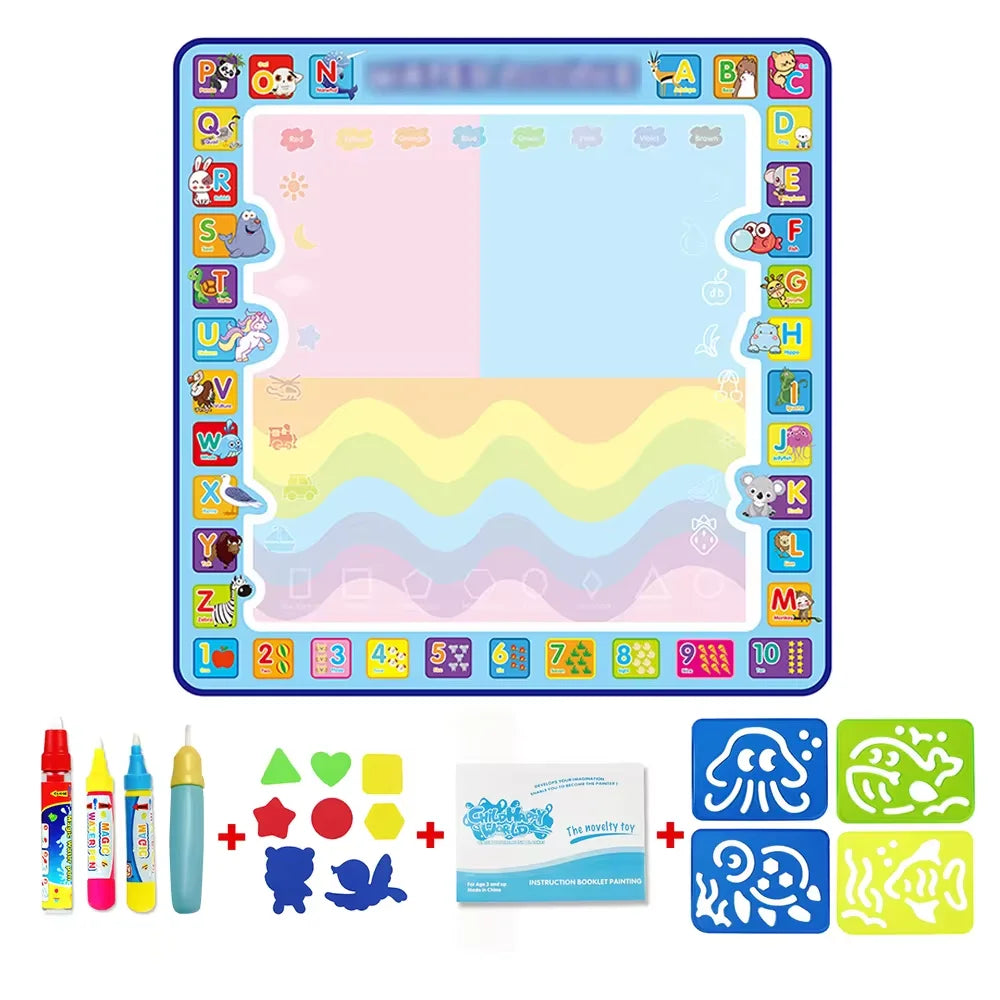 Coolplay Water Doodle Mat Coloring Drawing Mat with Reusable Magic Pens Montessori Painting Board Educational Toys Kids Gifts