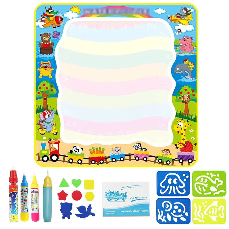 Coolplay Water Doodle Mat Coloring Drawing Mat with Reusable Magic Pens Montessori Painting Board Educational Toys Kids Gifts