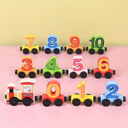 Early Learning Children's Wooden Magnetic 12 Sections Siamese Digital Train Toys Kindergarten Baby Enlightenment Desktop Games