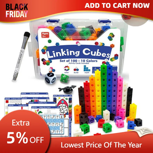 Linking Math Cubes Set of 100 Counting Blocks Toys Snap Blocks for Early Math and Construction Educational Toy for Preschool 3+