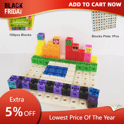 Linking Math Cubes Set of 100 Counting Blocks Toys Snap Blocks for Early Math and Construction Educational Toy for Preschool 3+