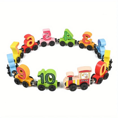 Early Learning Children's Wooden Magnetic 12 Sections Siamese Digital Train Toys Kindergarten Baby Enlightenment Desktop Games
