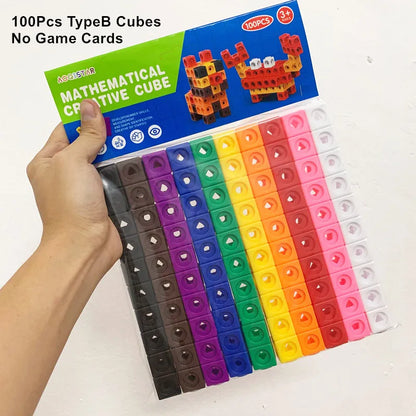 Linking Math Cubes Set of 100 Counting Blocks Toys Snap Blocks for Early Math and Construction Educational Toy for Preschool 3+