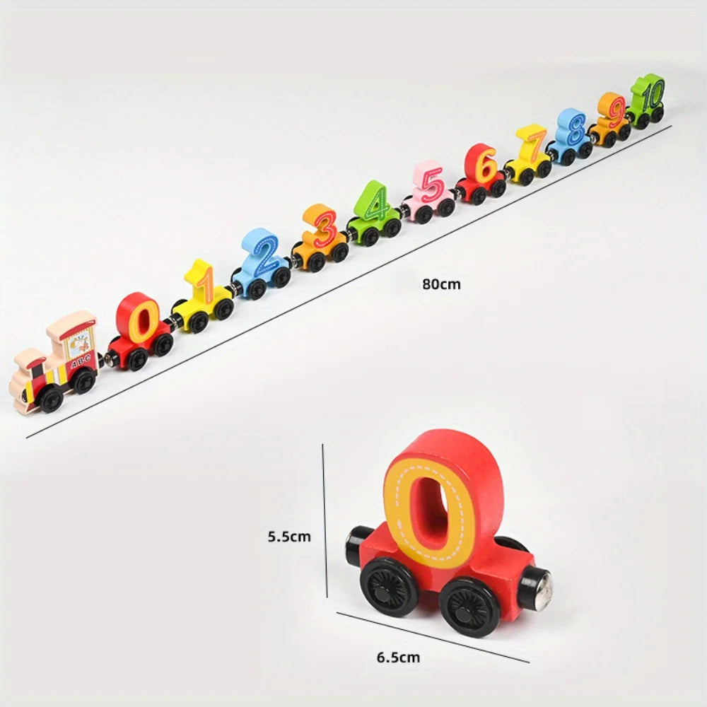 Early Learning Children's Wooden Magnetic 12 Sections Siamese Digital Train Toys Kindergarten Baby Enlightenment Desktop Games