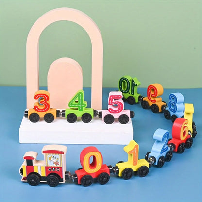 Early Learning Children's Wooden Magnetic 12 Sections Siamese Digital Train Toys Kindergarten Baby Enlightenment Desktop Games