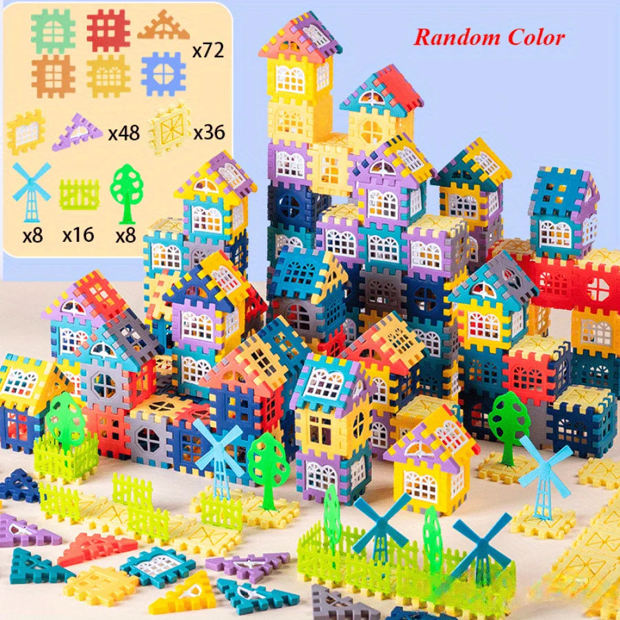 244-piece building block set, educational toys, creative cube building blocks with windows and walls, large size, random colors