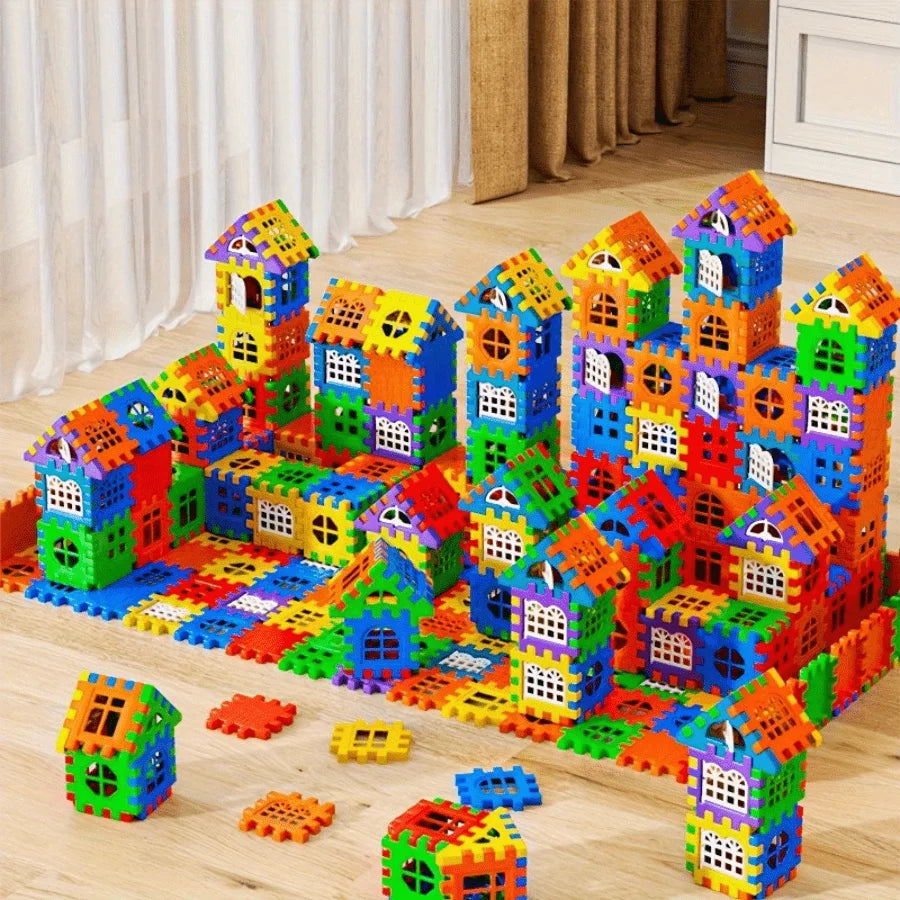 244-piece building block set, educational toys, creative cube building blocks with windows and walls, large size, random colors